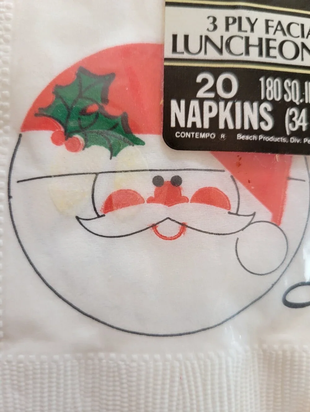 Vintage Contempo Festive Santa Paper Napkins - NOS Red & White Holiday Design